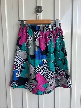 Floral Zebra Print A-Line Vintage Skort  - Teal & Fuchsia
